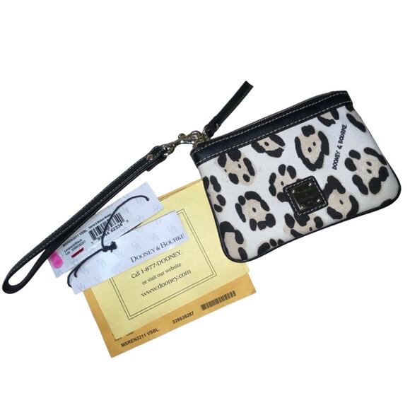 Dooney & Bourke Black Cream Leopard Print Leather Satchel + Wrsitlet - Picture 8 of 11